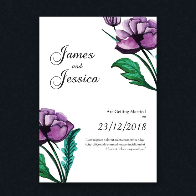 Tarjeta de invitación floral de la boda de la vendimia de la acuarela