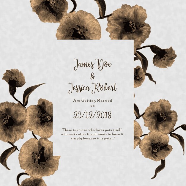 Tarjeta de invitación floral de la boda de la vendimia de la acuarela