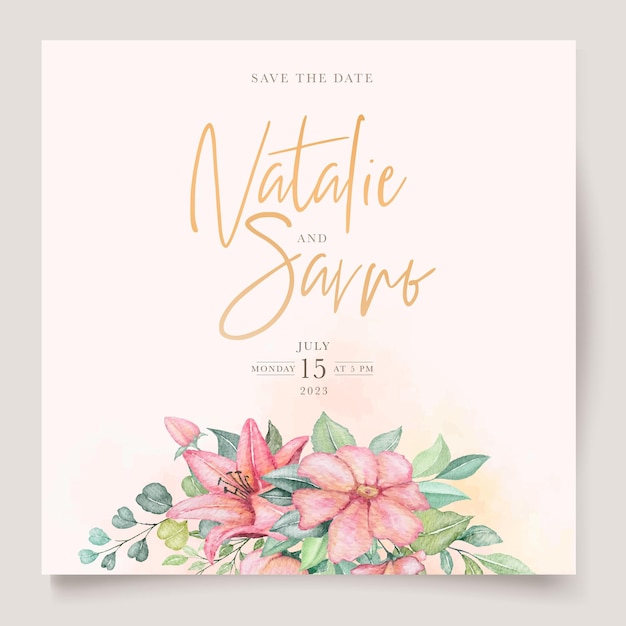 Vector gratuito tarjeta de invitación floral floreciente acuarela