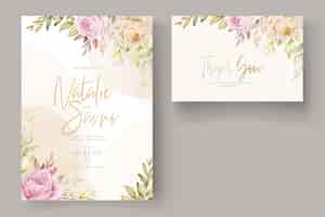 Vector gratuito tarjeta de invitación floral y hojas de acuarela suave