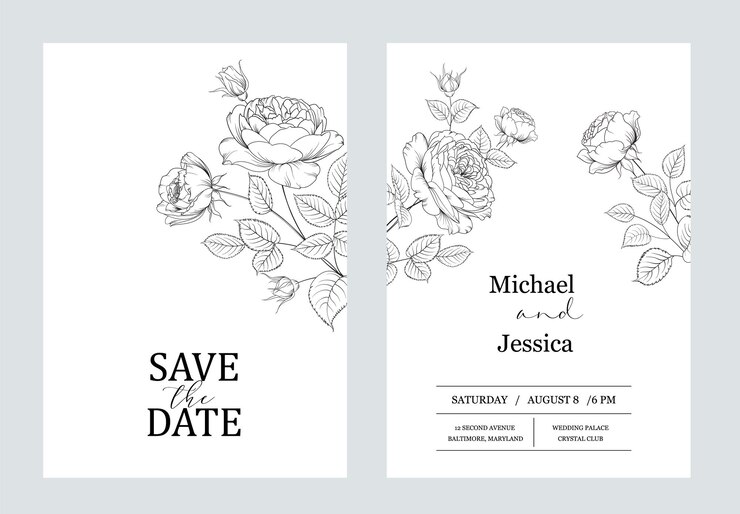 Tarjeta de invitación floral. Plantilla botánica de boda.