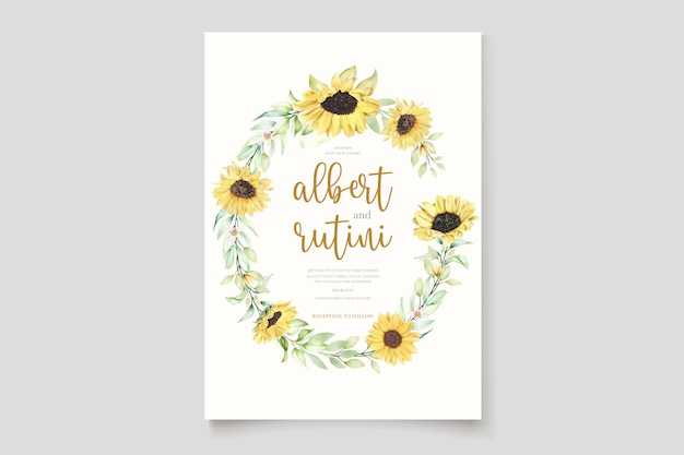 Vector gratuito tarjeta de invitación de girasol acuarela