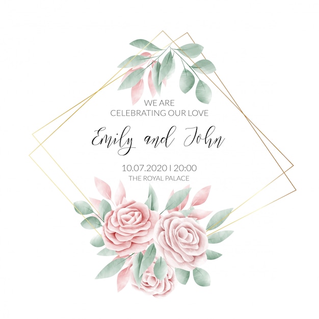 Tarjeta de invitación de marco floral acuarela