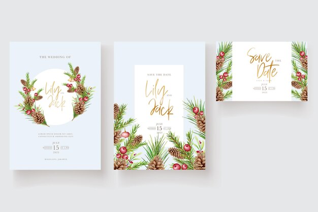 tarjeta de invitación de navidad floral acuarela