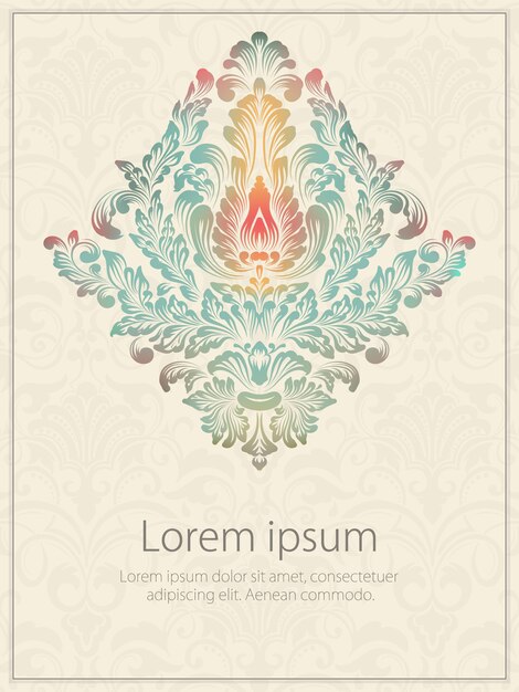 Tarjeta de invitación de vector con elemento Damasco acuarela. Diseño de estilo arabesco. Diseño de estilo de lujo pasado de moda. Adornos abstractos florales elegantes. Elemento de diseño.