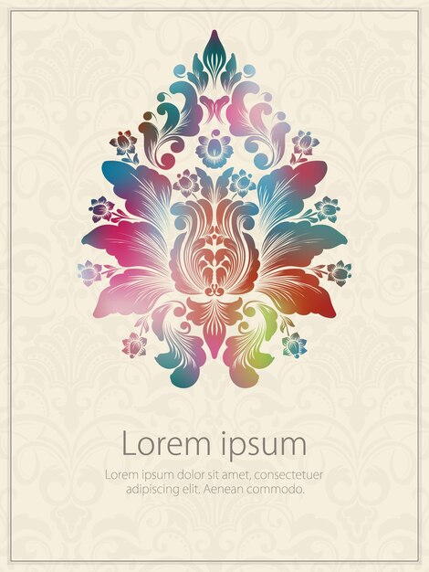 Tarjeta de invitación de vector con elemento Damasco acuarela. Diseño de estilo arabesco. Diseño de estilo de lujo pasado de moda. Adornos abstractos florales elegantes. Elemento de diseño.