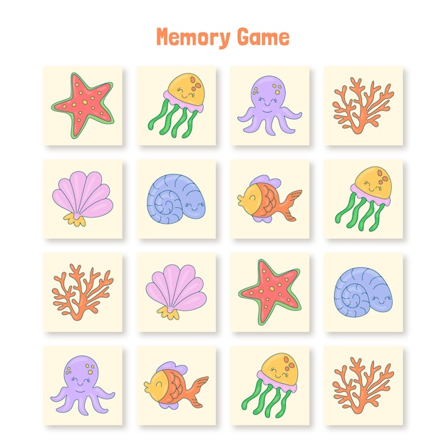 Tarjeta de juego de memoria dibujada a mano