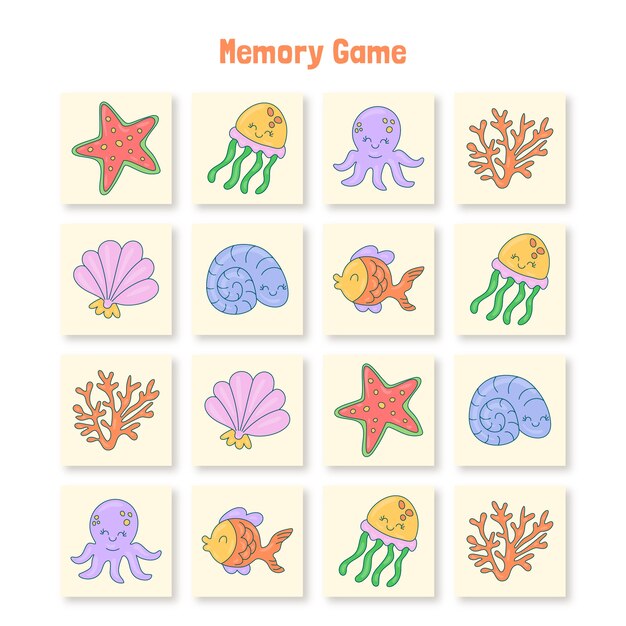 Tarjeta de juego de memoria dibujada a mano