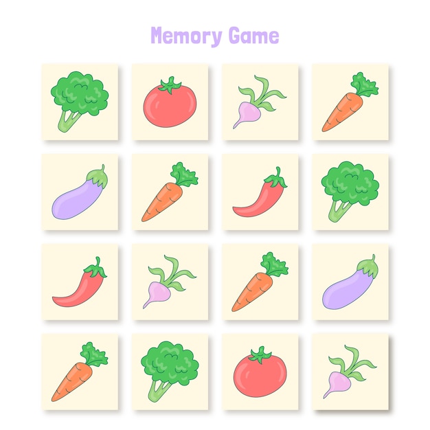 Vector gratuito tarjeta de juego de memoria dibujada a mano