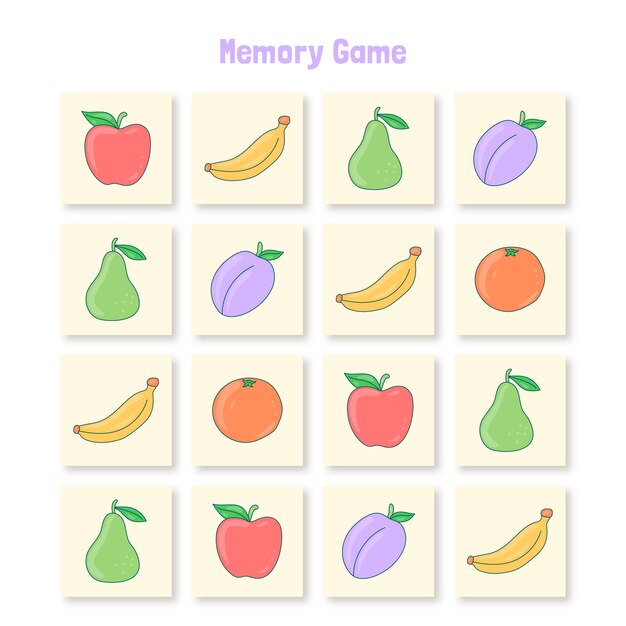Tarjeta de juego de memoria dibujada a mano