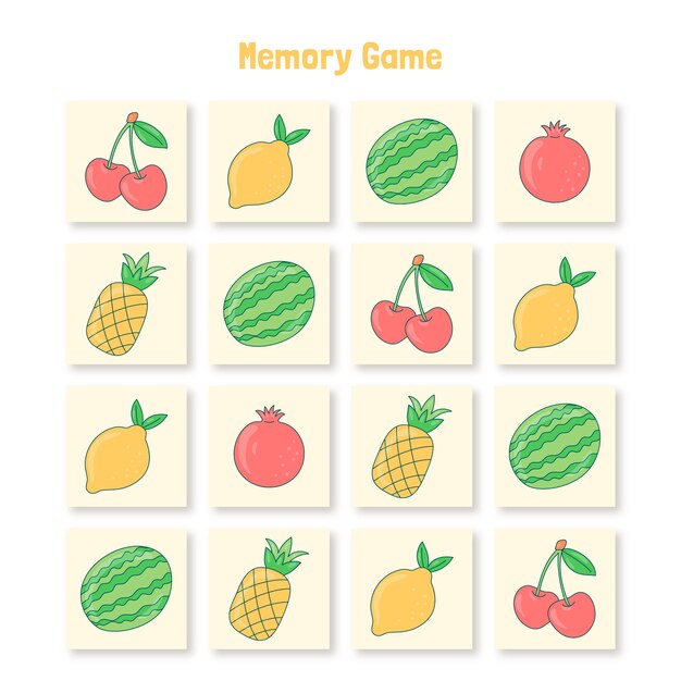Tarjeta de juego de memoria dibujada a mano