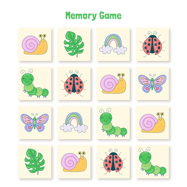 Tarjeta de juego de memoria dibujada a mano