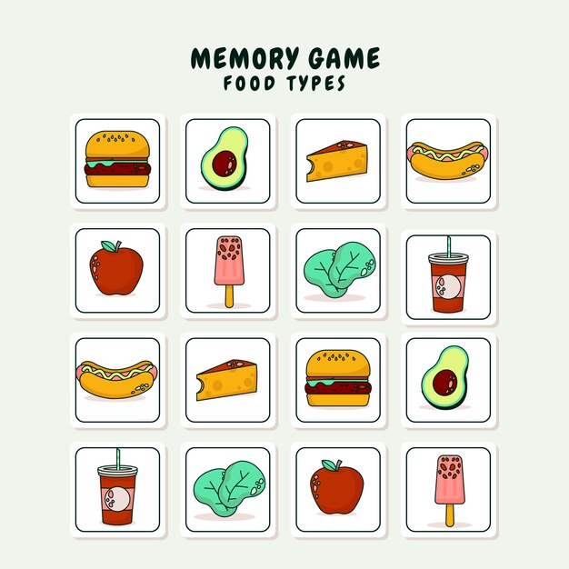 Tarjeta de juego de memoria dibujada a mano