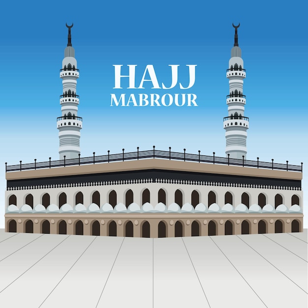 tarjeta de letras hajj mabrour con mezquita