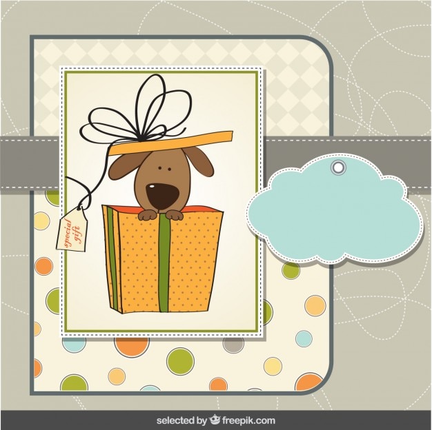 Vector gratuito tarjeta con lindo perro dentro del presente cuadro