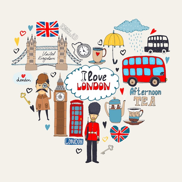 Vector gratuito tarjeta londres en mi corazón o i love london