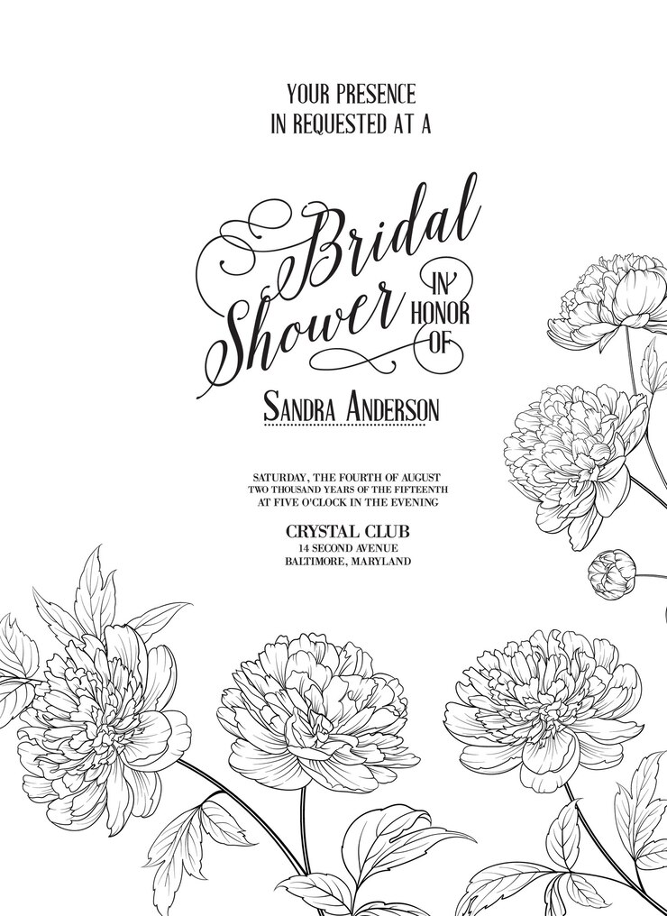 Tarjeta de marco de boda con peonías florecientes.