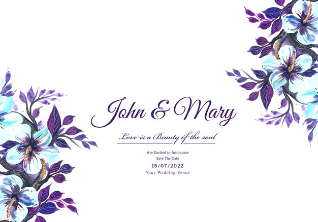 Tarjeta de marco de flores de invitación de boda romántica
