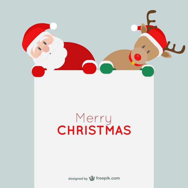 Tarjeta minimalista de Navidad con Santa Claus y reno