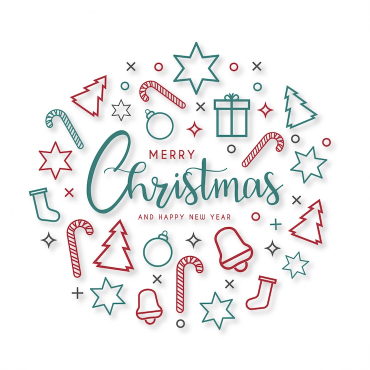 Vector gratuito tarjeta moderna de feliz navidad con iconos planos
