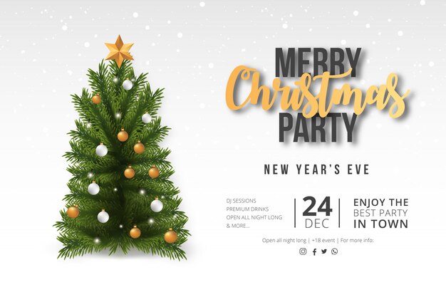 Tarjeta moderna de fiesta de feliz Navidad con árbol realista