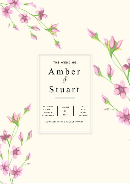 Tarjeta multipropósito de fondo de invitación de boda colorida rosa marrón negro Vector libre