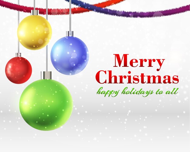 Tarjeta de Navidad abstracta de diseño plano con cuatro adornos adornados coloridos ilustración vectorial