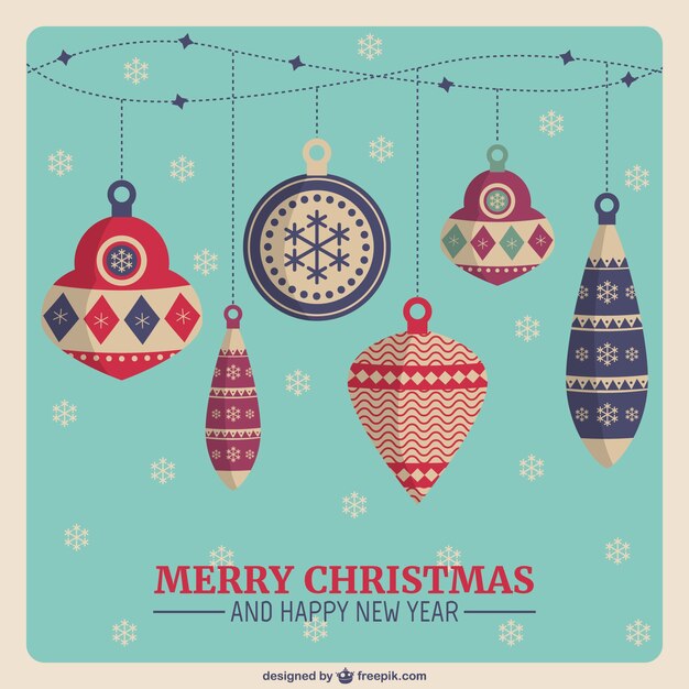 Tarjeta de Navidad con adornos vintage