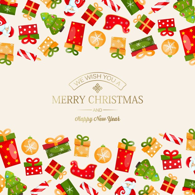 tarjeta de navidad y año nuevo con inscripción dorada de saludo