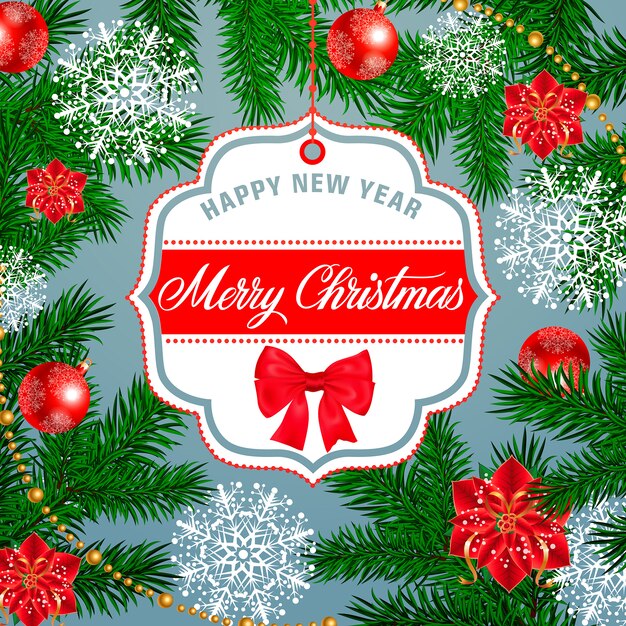 Tarjeta de Navidad y año nuevo con lazo