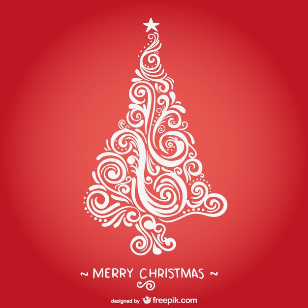 Tarjeta de Navidad con árbol blanco vintage