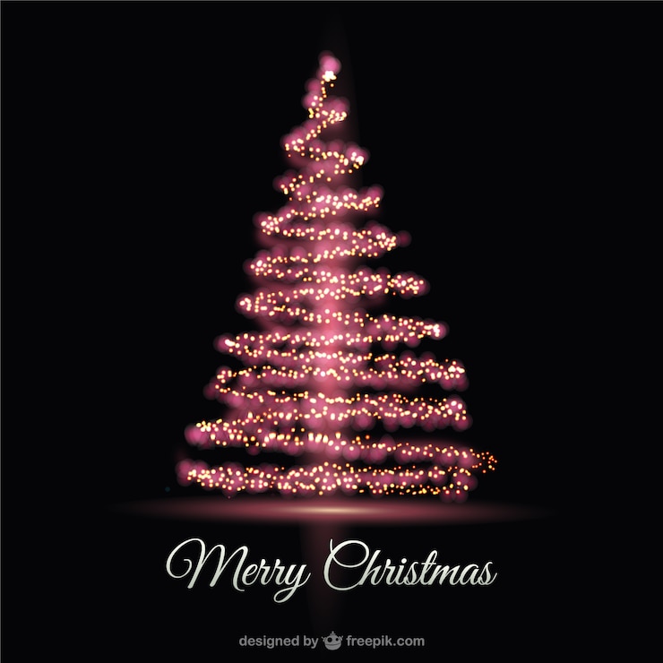 Vector gratuito tarjeta de navidad con árbol brillante