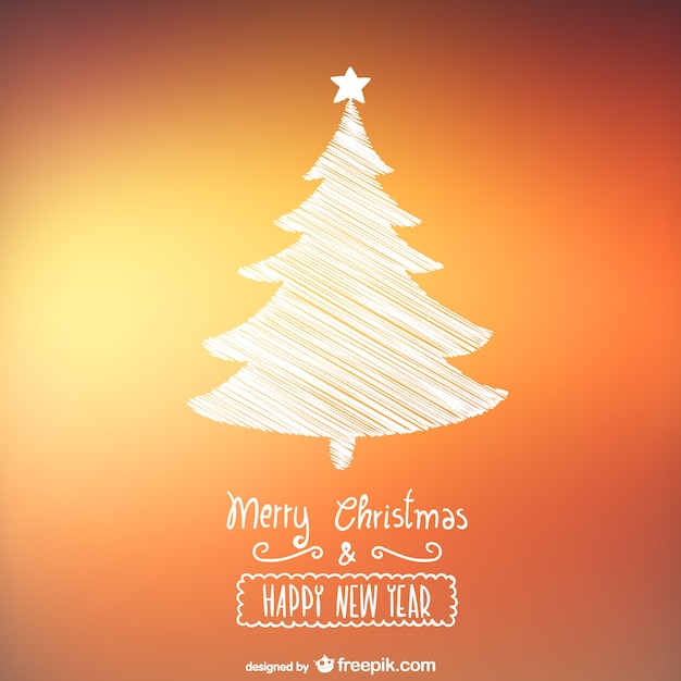 Vector gratuito tarjeta de navidad con árbol esbozado