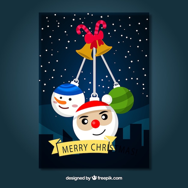 Vector gratuito tarjeta de navidad con bolas decorativas y campanas