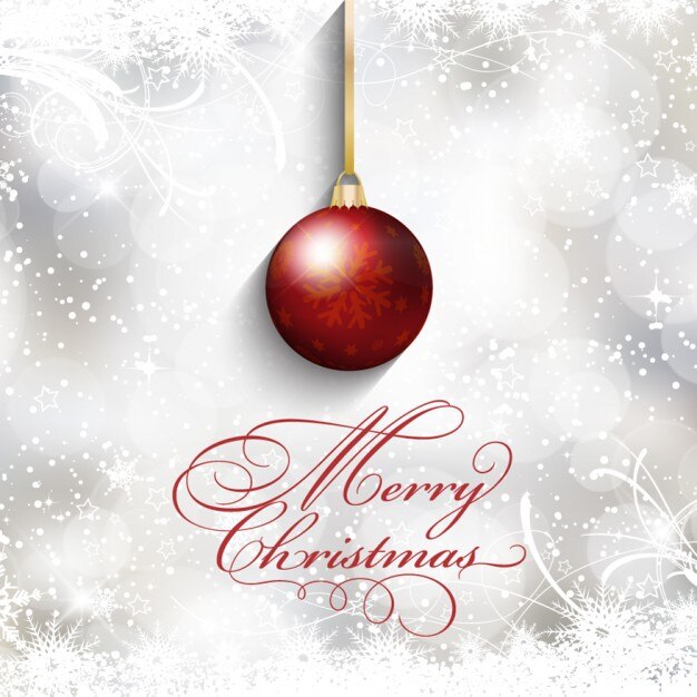 Tarjeta de navidad brillante con bola de navidad roja