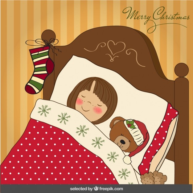 Tarjeta de navidad con la niña durmiendo