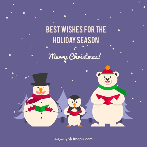 Tarjeta de Navidad con pingüino y oso