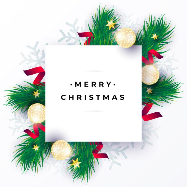 Tarjeta de Navidad realista con ramas verdes