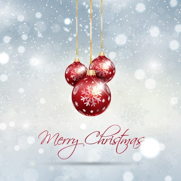 Tarjeta de navidad resplandeciente con bolas de árbol