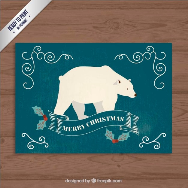 Vector gratuito tarjeta de navidad retro de oso polar