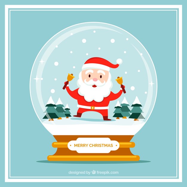 Tarjeta navideña de bola de nieve con simpático santa claus 