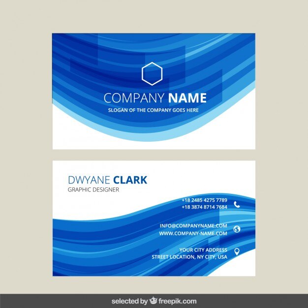 Tarjeta de negocio azul ondulada