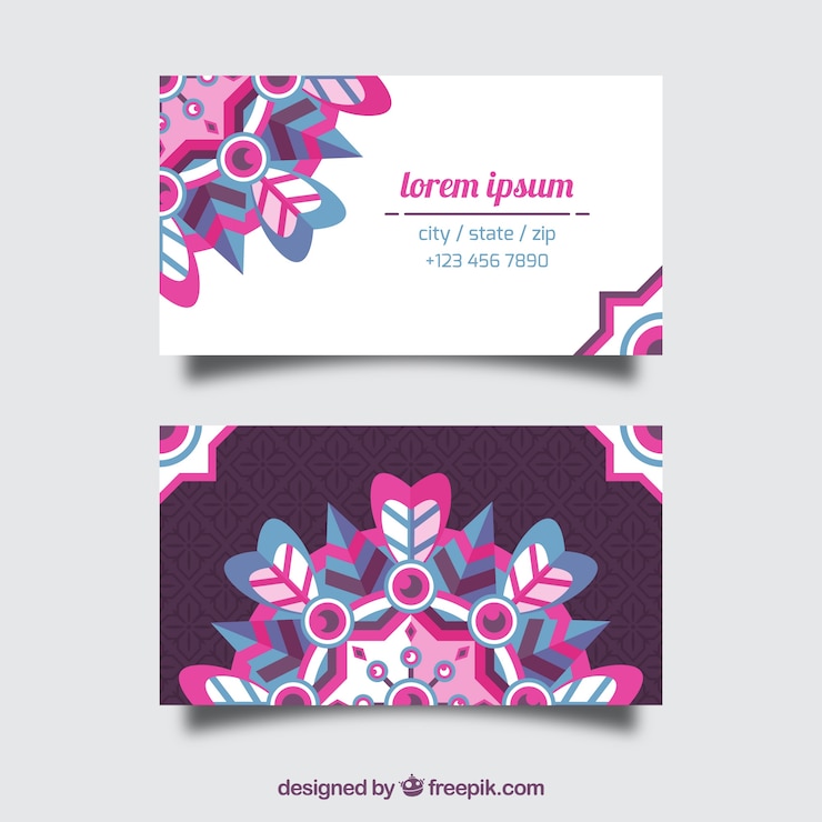 Vector gratuito tarjeta de negocios con mandala en diseño plano