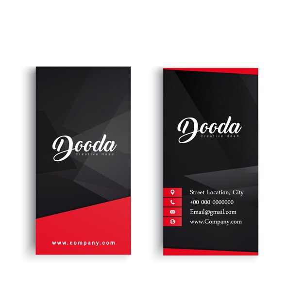 Tarjeta de negocios negra con detalles rojos