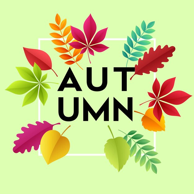 Tarjeta de otoño moderna de moda con hojas de otoño brillantes para el diseño de carteles, folletos, pancartas