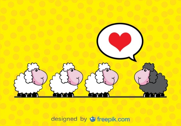 Vector gratuito tarjeta de oveja enamorada de dibujos de historieta en vector