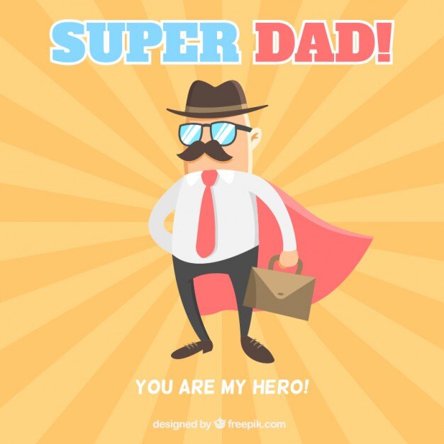 Tarjeta de padre con una capa como un superhéroe