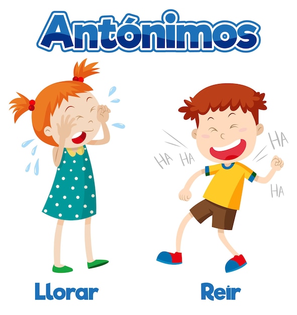 Vector gratuito tarjeta de palabras antónimas llorar y reir significa llorar y reír