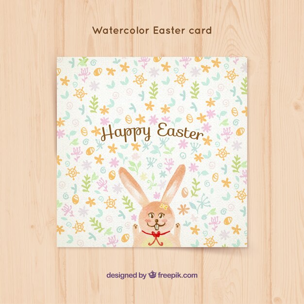 Tarjeta de Pascua bonito conejito de acuarela