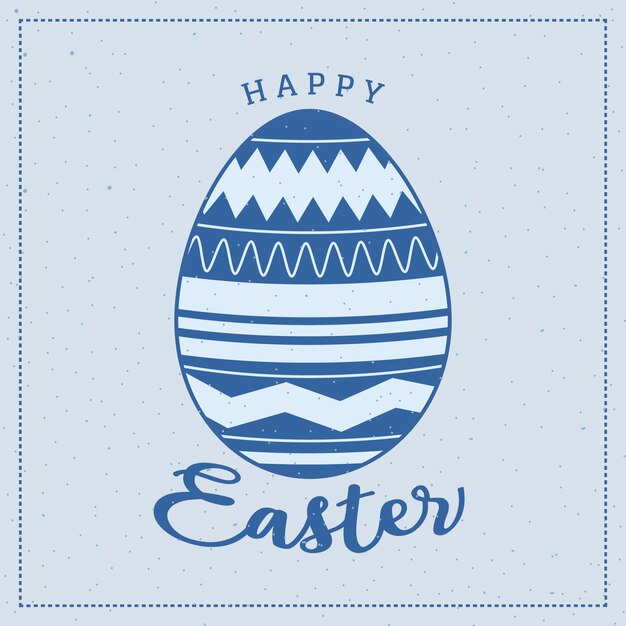 Tarjeta de pascua feliz con el huevo en fondo azul claro
